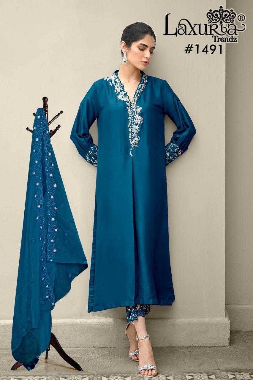 Luxuria Trendz 1491 Colours By Luxuria 1491-A To 1491-C Series Beautiful Pakistani Suits Colorful Stylish Fancy Casual Wear & Ethnic Wear Jam Satin Dresses At Wholesale Price