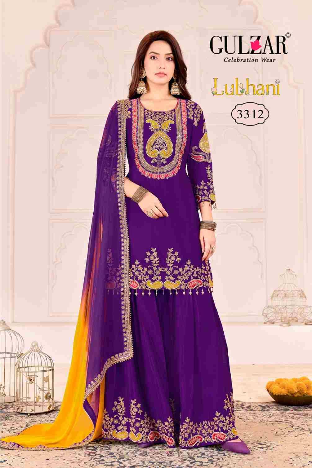 Lubhani By Gulzar 3311 To 3314 Series Beautiful Sharara Suits Colorful Stylish Fancy Casual Wear & Ethnic Wear Chinnon Dresses At Wholesale Price