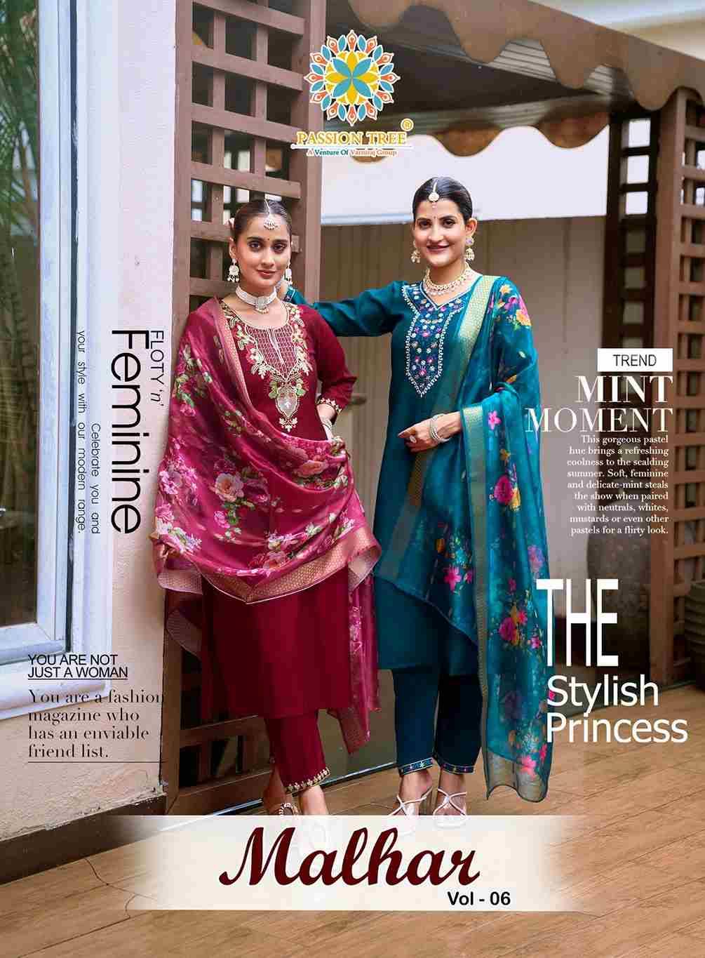 Malhar Vol-6 By Passion Tree 6001 To 6008 Series Beautiful Stylish Festive Suits Fancy Colorful Casual Wear & Ethnic Wear & Ready To Wear Roman Silk Dresses At Wholesale Price
