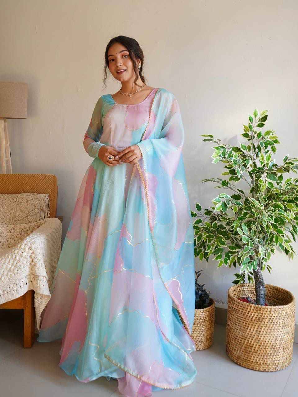 Mb-240 By Fashid Wholesale Beautiful Stylish Fancy Colorful Casual Wear & Ethnic Wear Organza Silk Gowns At Wholesale Price