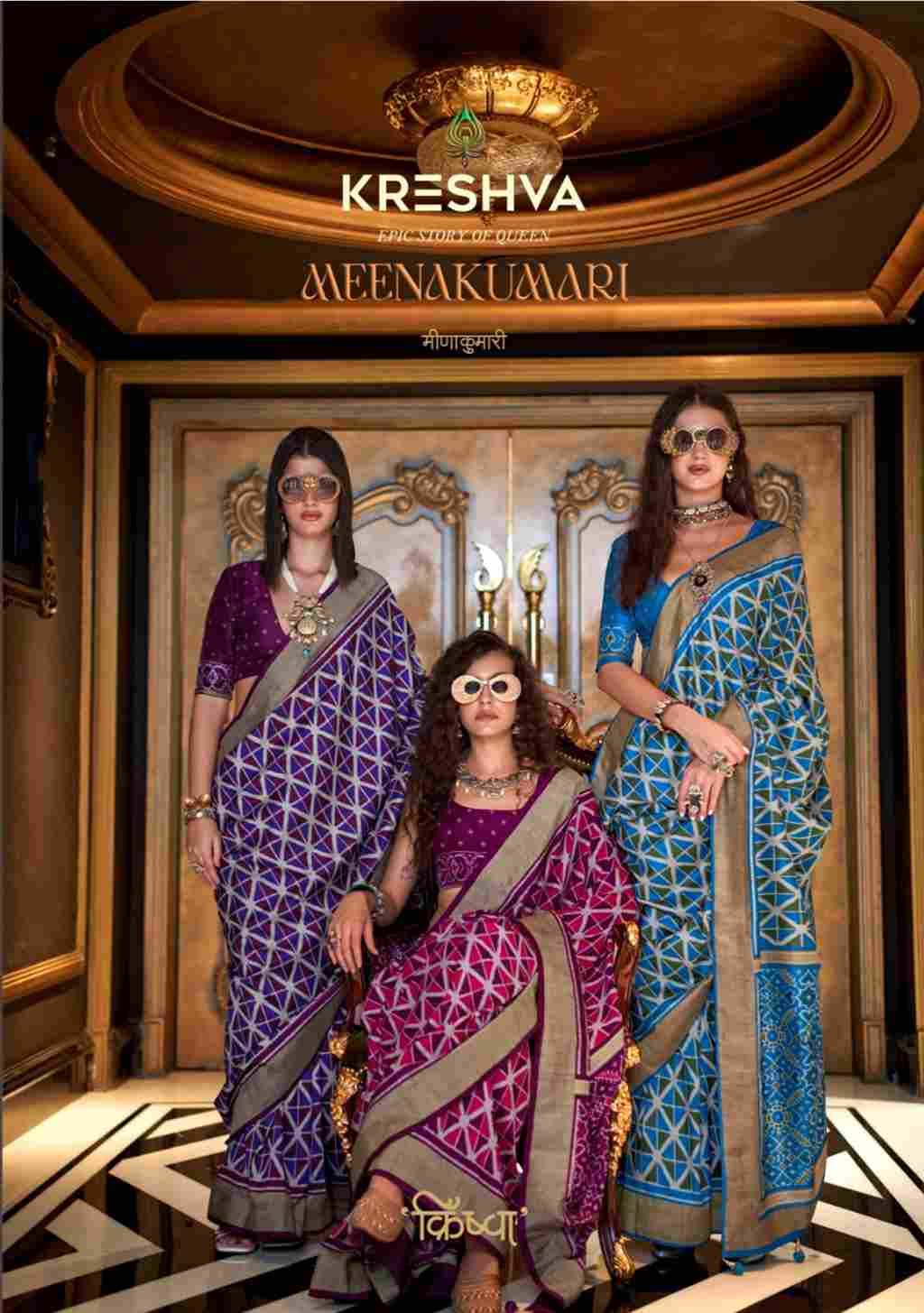 Meenakumari By Kreshva 4122 To 4127 Series Indian Traditional Wear Collection Beautiful Stylish Fancy Colorful Party Wear & Occasional Wear Silk Sarees At Wholesale Price