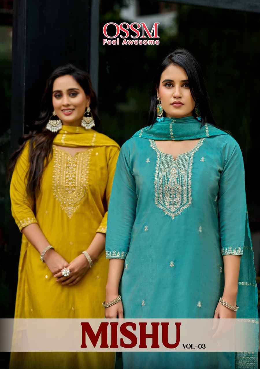 Mishu Vol-3 By Ossm 3001 To 3006 Series Designer Stylish Fancy Colorful Beautiful Party Wear & Ethnic Wear Collection Shimmer Dresses At Wholesale Price