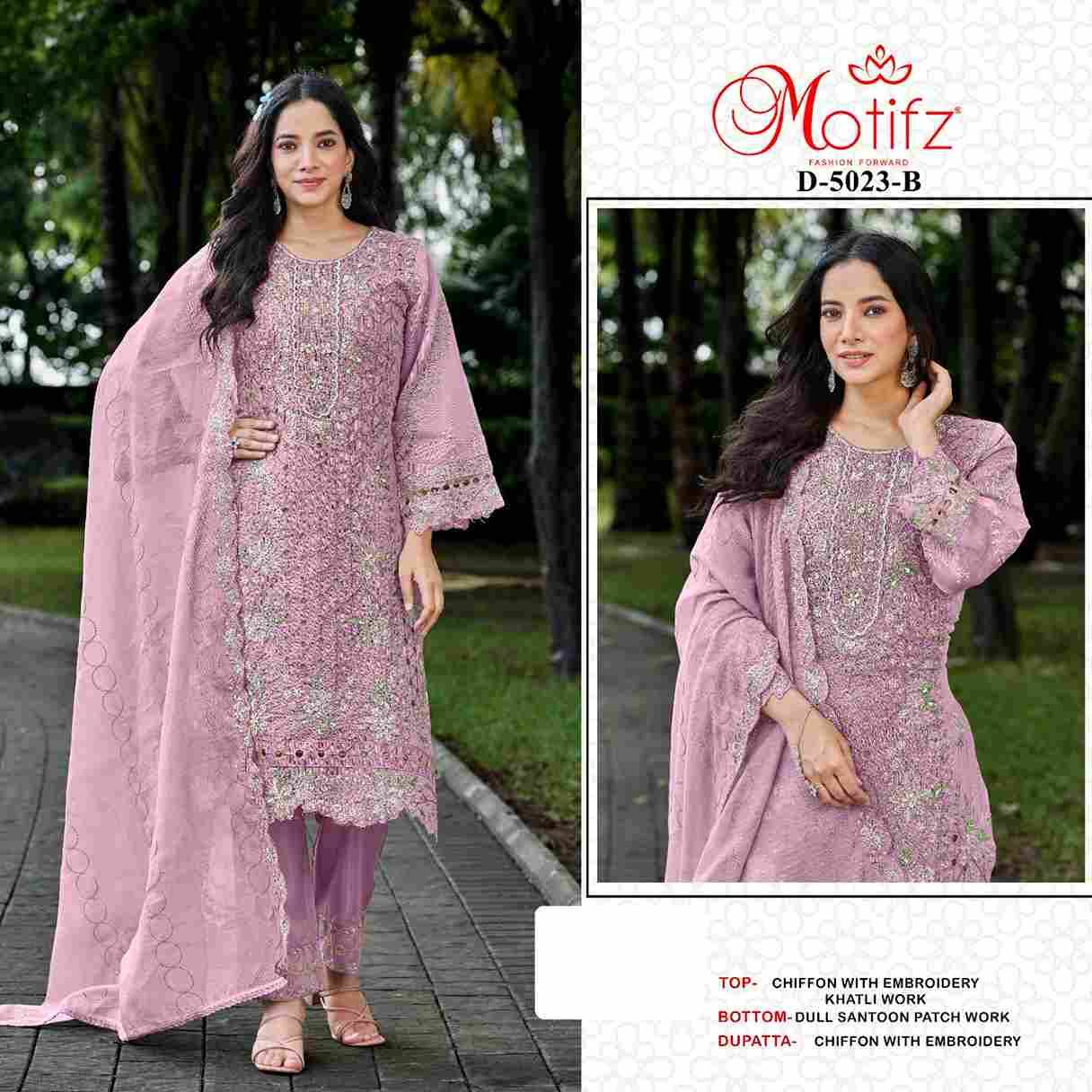 Motifz Hit Design 5023 Colours By Motifz 5023-A To 5023-D Series Beautiful Pakistani Suits Colorful Stylish Fancy Casual Wear & Ethnic Wear Chiffon Dresses At Wholesale Price