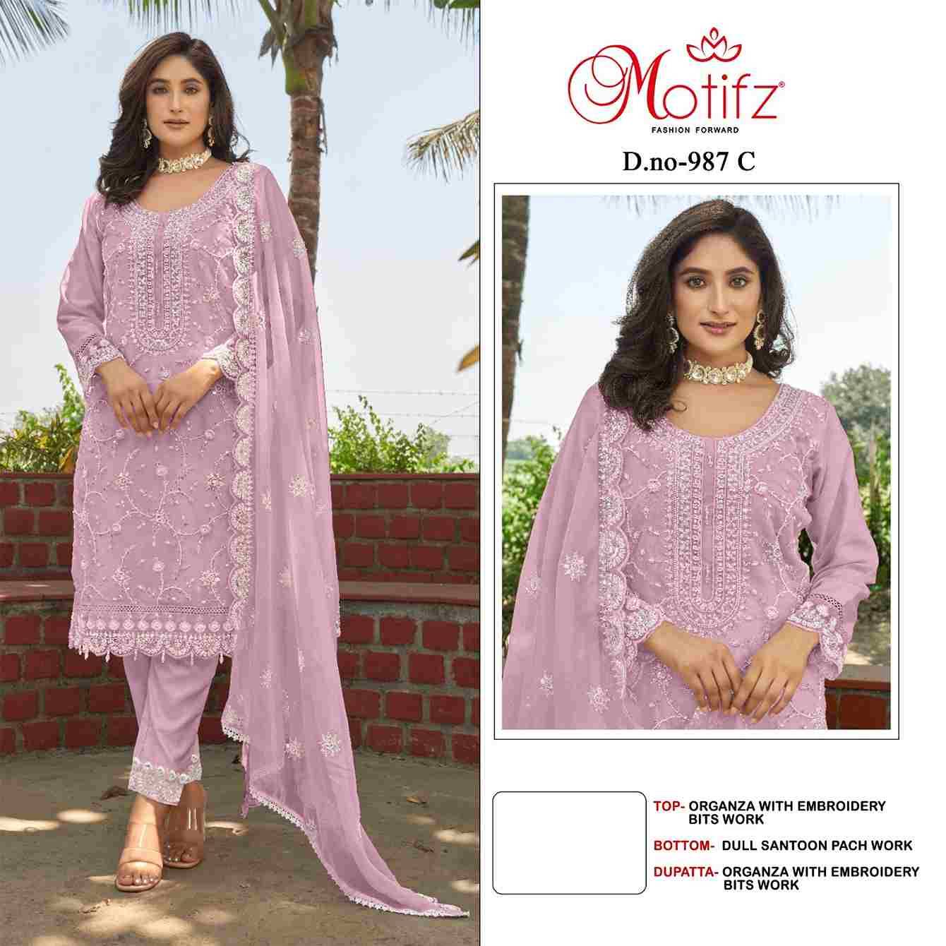 Motifz Hit Design 987 Colours By Motifz 987-A To 987-D Series Beautiful Pakistani Suits Colorful Stylish Fancy Casual Wear & Ethnic Wear Organza Dresses At Wholesale Price
