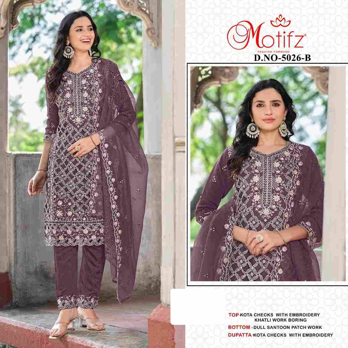 Motifz Hit Design 5026 Colours By Motifz 5026-A To 5026-D Series Beautiful Pakistani Suits Colorful Stylish Fancy Casual Wear & Ethnic Wear Kota Checks Dresses At Wholesale Price