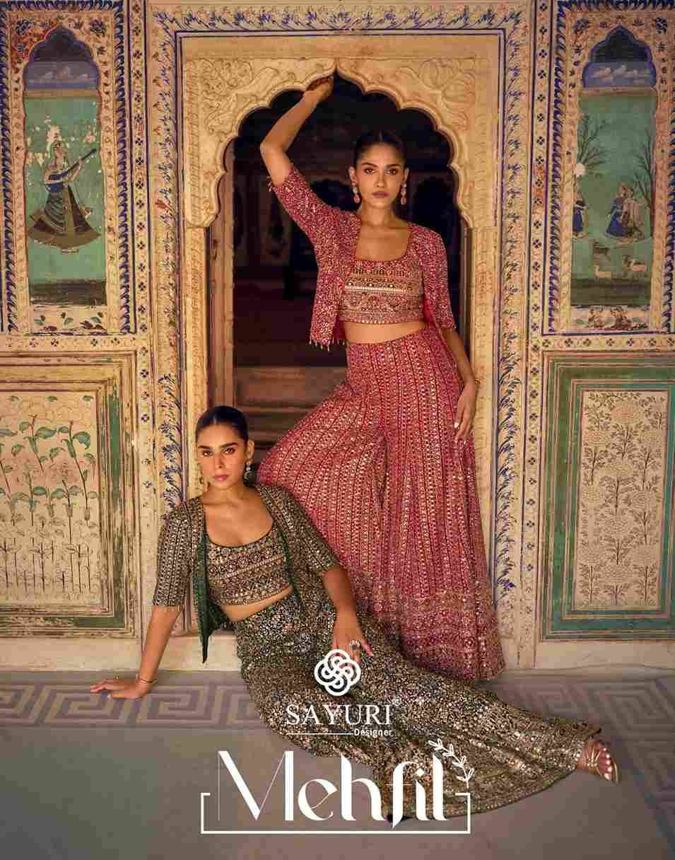 Mehfil By Sayuri 5831 To 5833 Series Designer Beautiful Festive Collection Occasional Wear & Party Wear Pure Georgette Crop Top With Bottom And Jacket At Wholesale Price
