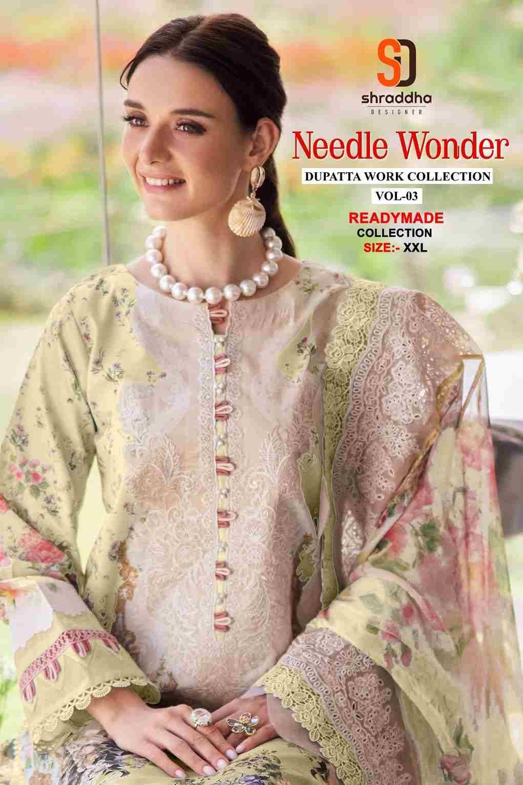 Needle Wonder Dupatta Work Collection Vol-3 By Shraddha Designer 3001-A To 3003-B Series Designer Pakistani Suits Beautiful Fancy Stylish Colorful Party Wear & Occasional Wear Pure Cotton Print With Embroidery Dresses At Wholesale Price