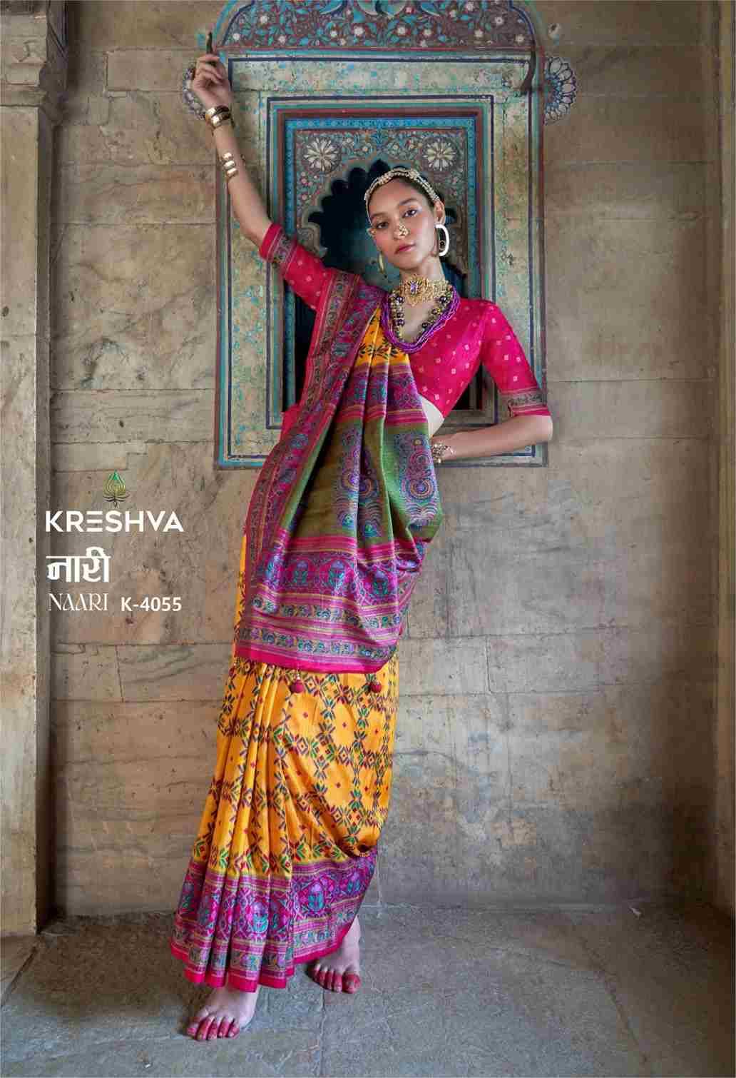 Naari By Kreshva 4054 To 4059 Series Indian Traditional Wear Collection Beautiful Stylish Fancy Colorful Party Wear & Occasional Wear Silk Sarees At Wholesale Price