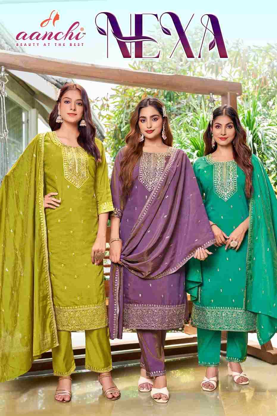 Nexa By Aanchi 101 To 104 Series Beautiful Festive Suits Colorful Stylish Fancy Casual Wear & Ethnic Wear Roman Shimmer Dresses At Wholesale Price