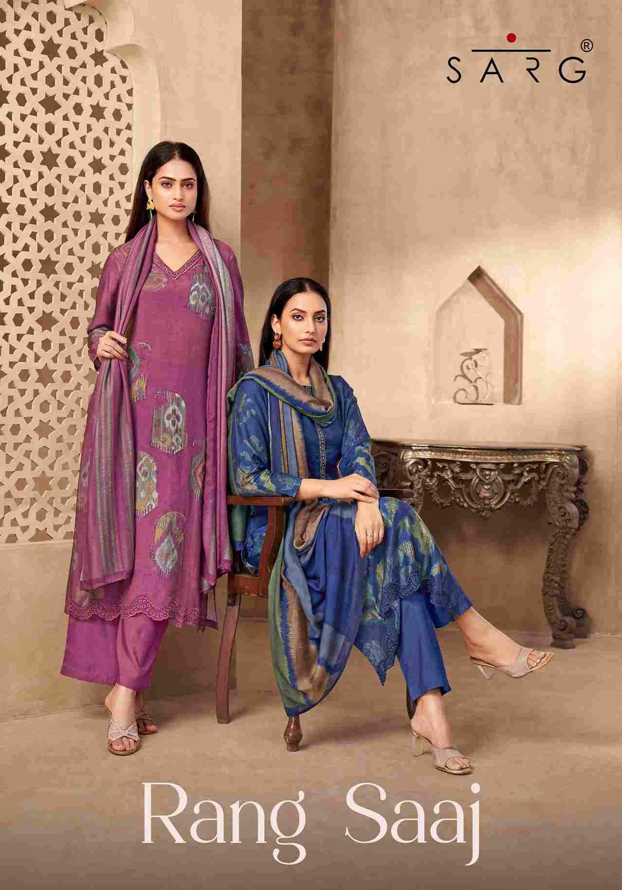Rang Saaj By Sarg Beautiful Stylish Festive Suits Fancy Colorful Casual Wear & Ethnic Wear & Ready To Wear Pure Muslin Silk Print Dresses At Wholesale Price