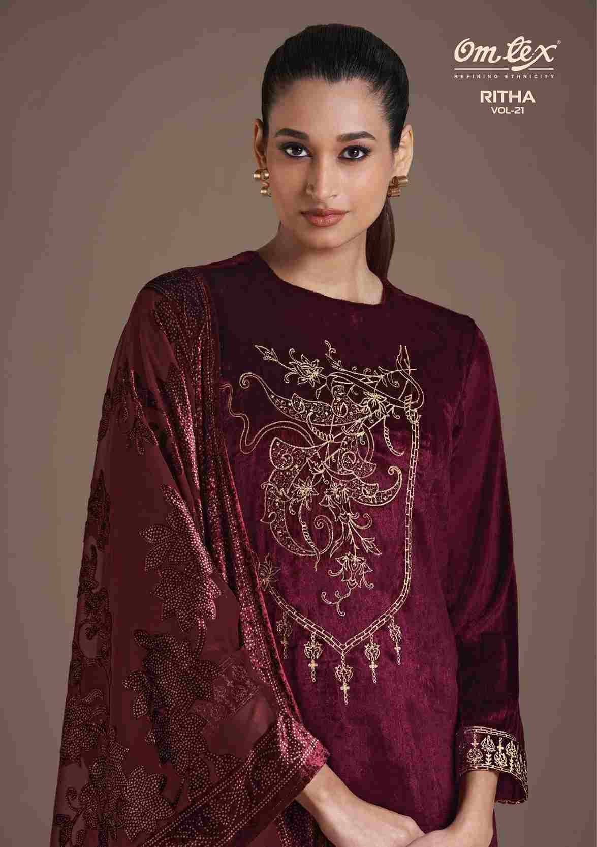 Ritha Vol-21 By Om Tex 8831-A To 8831-D Series Beautiful Festive Suits Colorful Stylish Fancy Casual Wear & Ethnic Wear Viscose Velvet Dresses At Wholesale Price