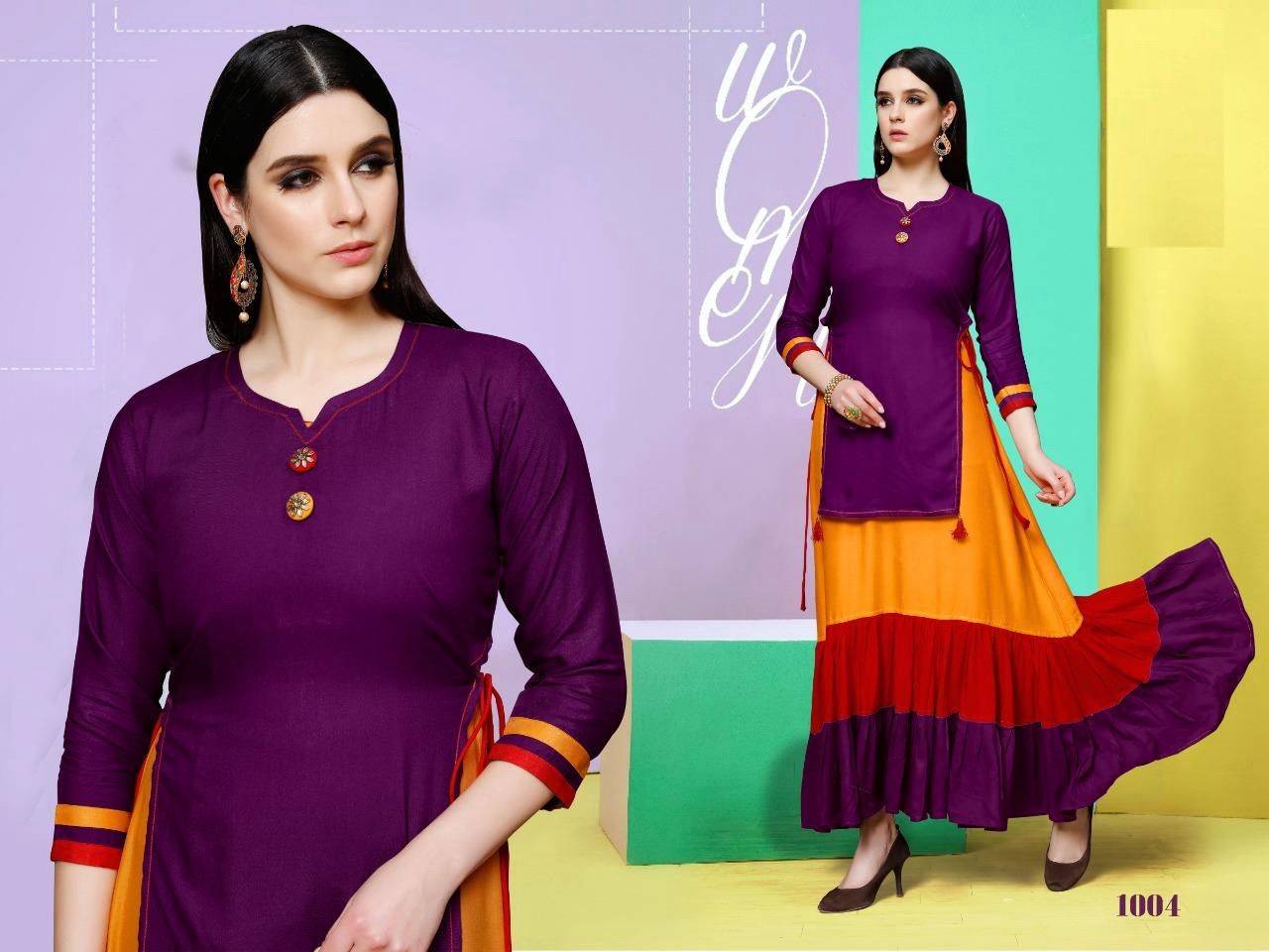 Raas By Kaamiri 1001 To 1004 Series Designer Beautiful Collection Occasional Wear & Party Wear Rayon Print Gowns At Wholesale Price