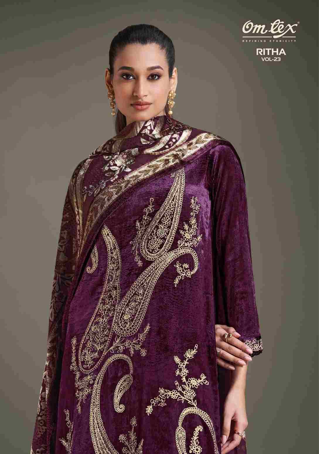 Ritha Vol-23 By Om Tex 8721-A To 8721-D Series Beautiful Festive Suits Colorful Stylish Fancy Casual Wear & Ethnic Wear Viscose Velvet Dresses At Wholesale Price