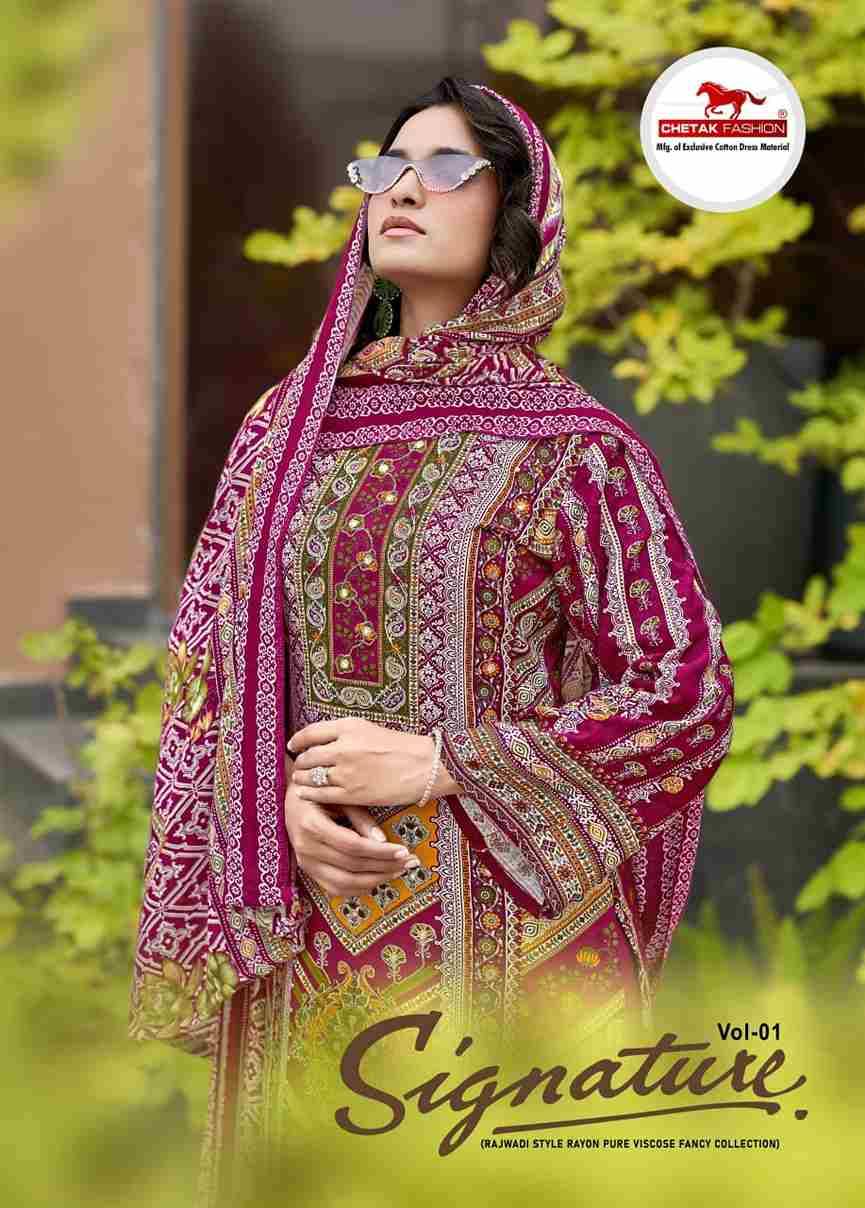 Signature Vol-1 By Chetak Fashion 1001 To 1008 Series Beautiful Festive Suits Colorful Stylish Fancy Casual Wear & Ethnic Wear Viscose Cotton Print Dresses At Wholesale Price
