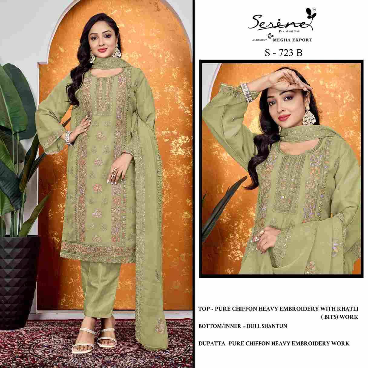 Serene Hit Design S-723 Colours By Serene S-723-A To S-723-D Series Designer Pakistani Suits Beautiful Fancy Colorful Stylish Party Wear & Occasional Wear Pure Chiffon Embroidered Dresses At Wholesale Price