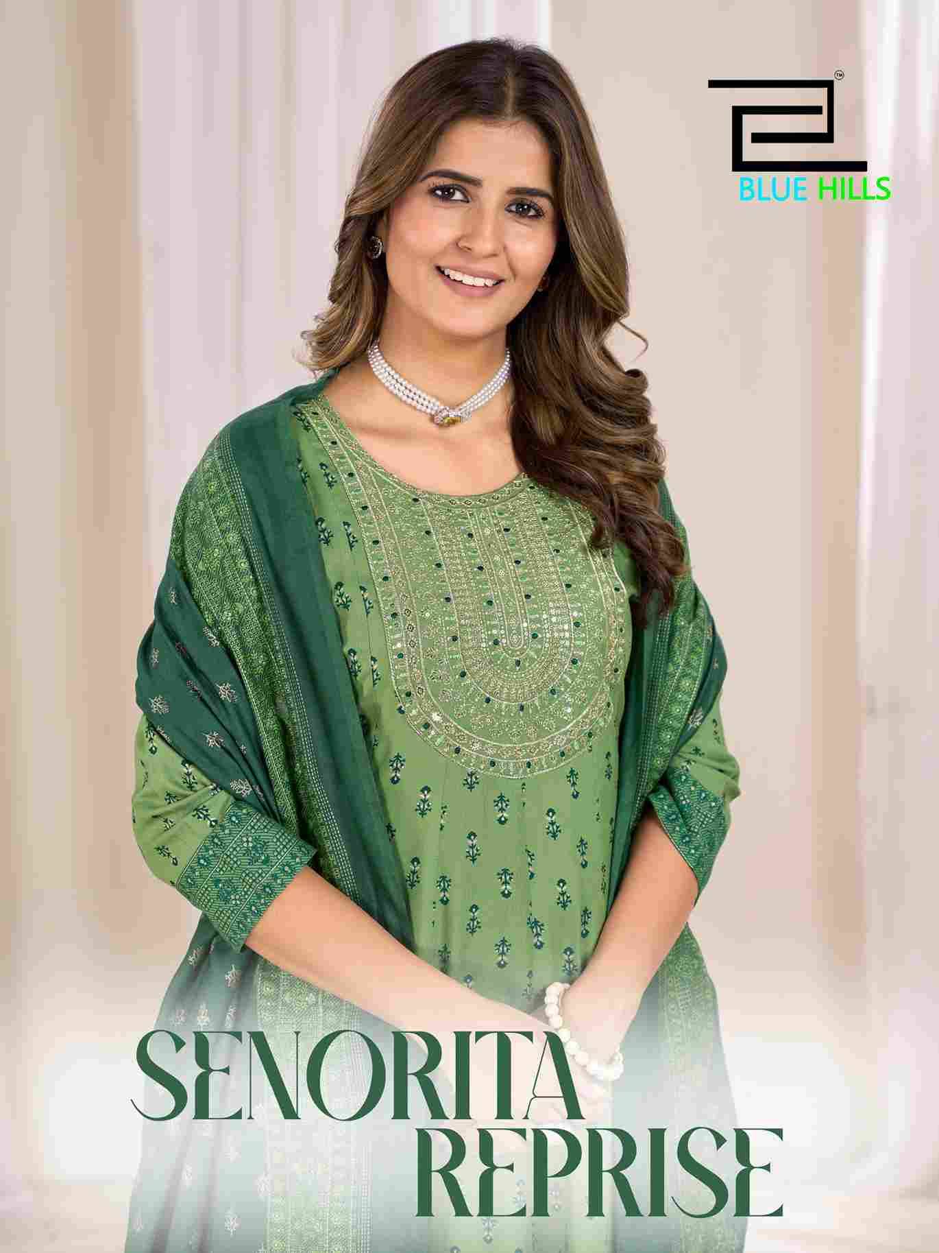 Senorita Reprise By Blue Hills 1001 To 1006 Series Beautiful Stylish Fancy Colorful Casual Wear & Ethnic Wear Rayon Foil Gowns With Dupatta At Wholesale Price