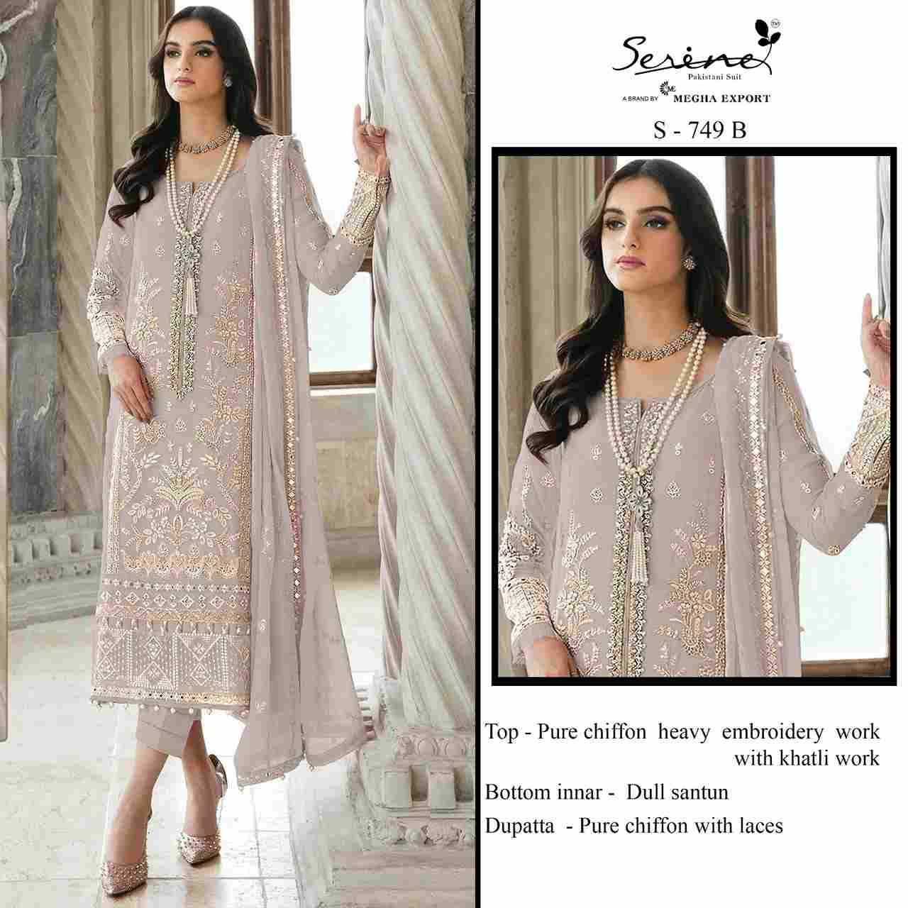Serene Hit Design S-749 Colours By Serene S-749-A To S-749-D Series Designer Pakistani Suits Beautiful Fancy Colorful Stylish Party Wear & Occasional Wear Pure Chiffon Embroidered Dresses At Wholesale Price