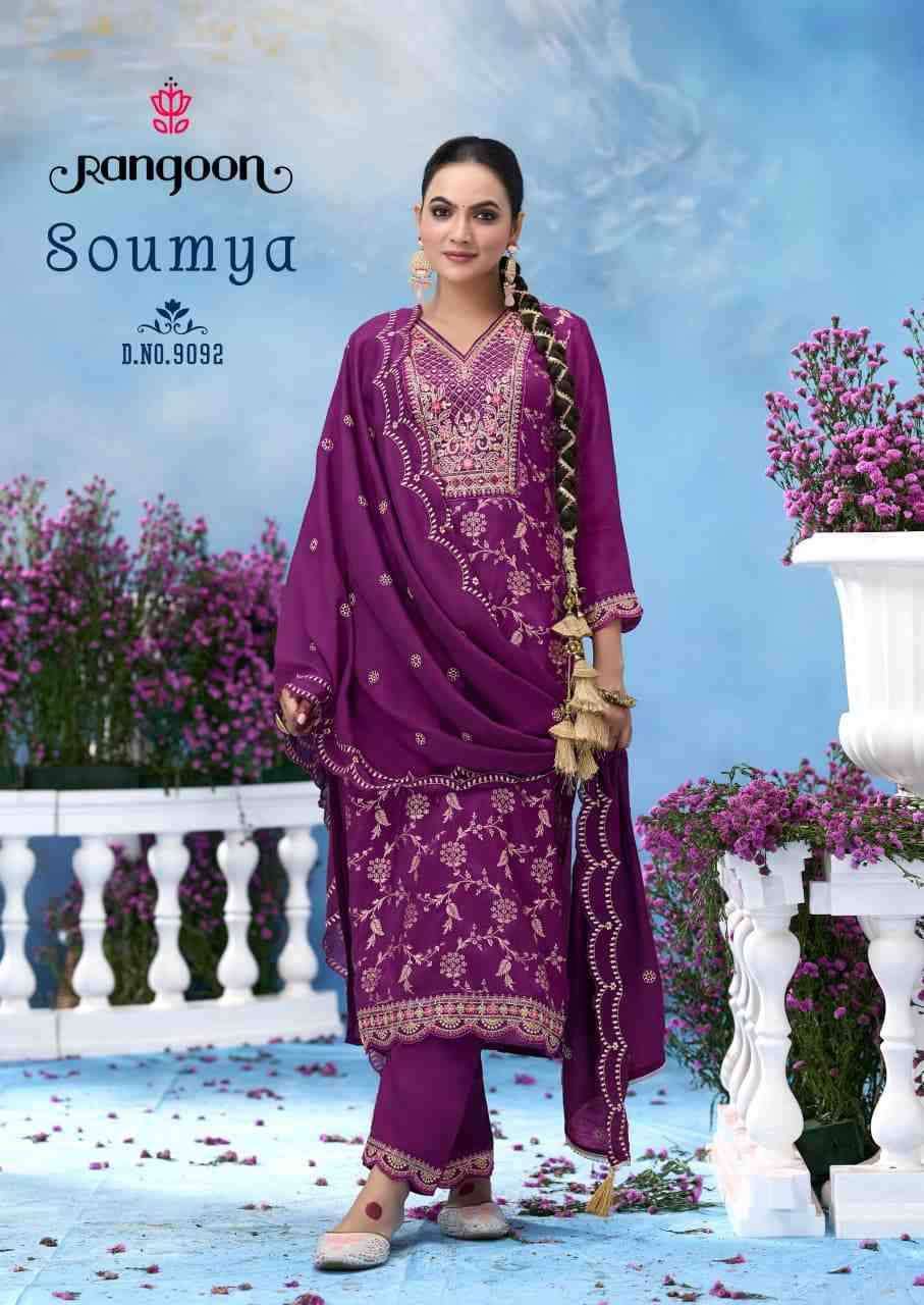 Soumya By Rangoon 9091 To 9094 Series Beautiful Stylish Festive Suits Fancy Colorful Casual Wear & Ethnic Wear & Ready To Wear Pure Jacquard Dresses At Wholesale Price