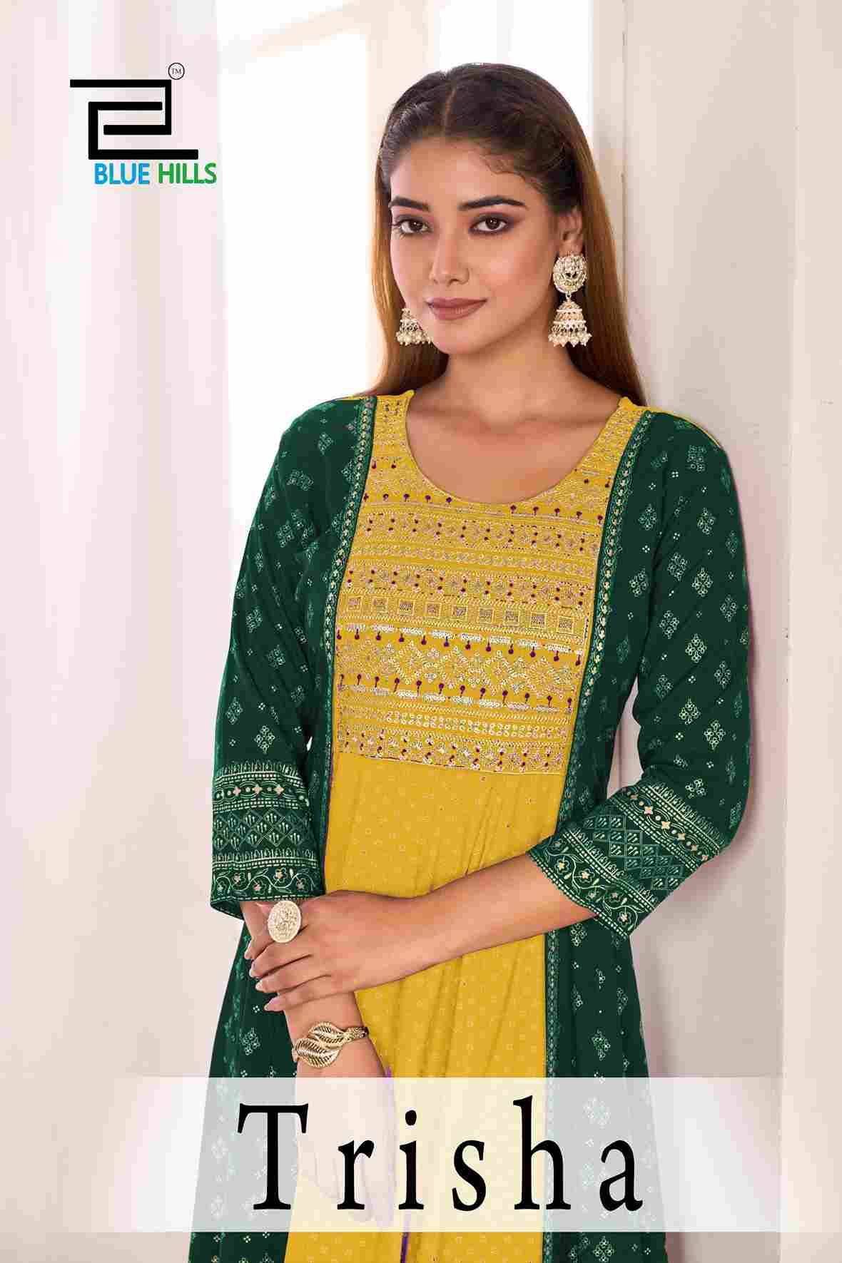 Trisha By Blue Hills 1001 To 1004 Series Beautiful Stylish Fancy Colorful Casual Wear & Ethnic Wear Rayon Foil Gowns At Wholesale Price