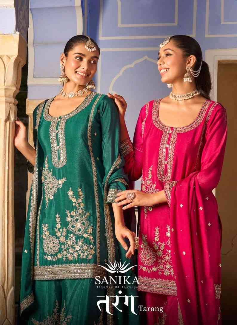 Tarang By Sanika 8801 To 8804 Series Beautiful Sharara Suits Stylish Fancy Colorful Party Wear & Occasional Wear Premium Chinnon Silk Dresses At Wholesale Price