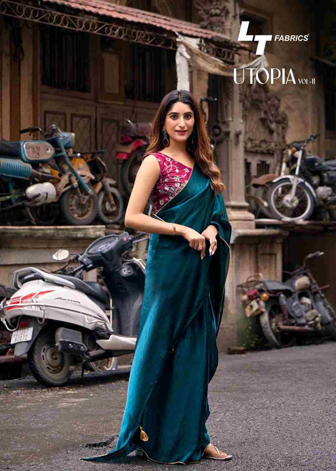 Utopia Vol-11 By Lt Fabrics 1101 To 1106 Series Indian Traditional Wear Collection Beautiful Stylish Fancy Colorful Party Wear & Occasional Wear Malai Silk Sarees At Wholesale Price