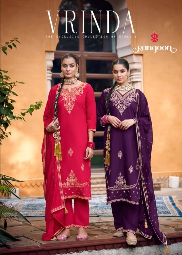 Vrinda By Rangoon 10111 To 10114 Series Beautiful Stylish Festive Suits Fancy Colorful Casual Wear & Ethnic Wear & Ready To Wear Silk Dresses At Wholesale Price