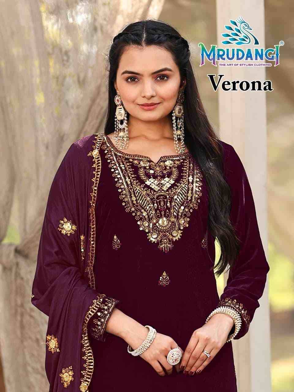 Verona By Mrudangi 689 To 691 Series Beautiful Festive Suits Colorful Stylish Fancy Casual Wear & Ethnic Wear Pure Velvet Dresses At Wholesale Price