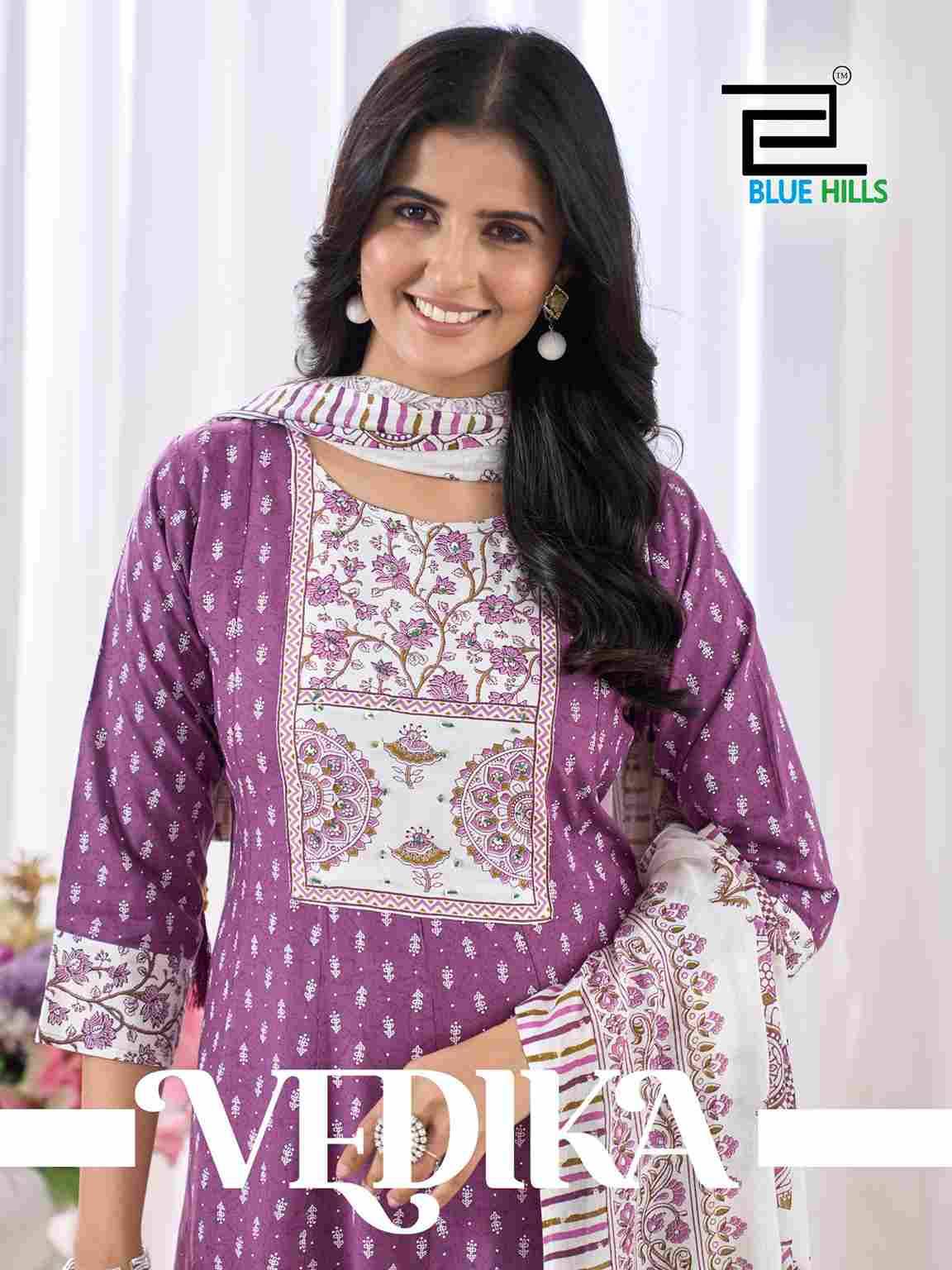Vedika By Blue Hills 1001 To 1004 Series Beautiful Festive Suits Colorful Stylish Fancy Casual Wear & Ethnic Wear Rayon Foil Dresses At Wholesale Price