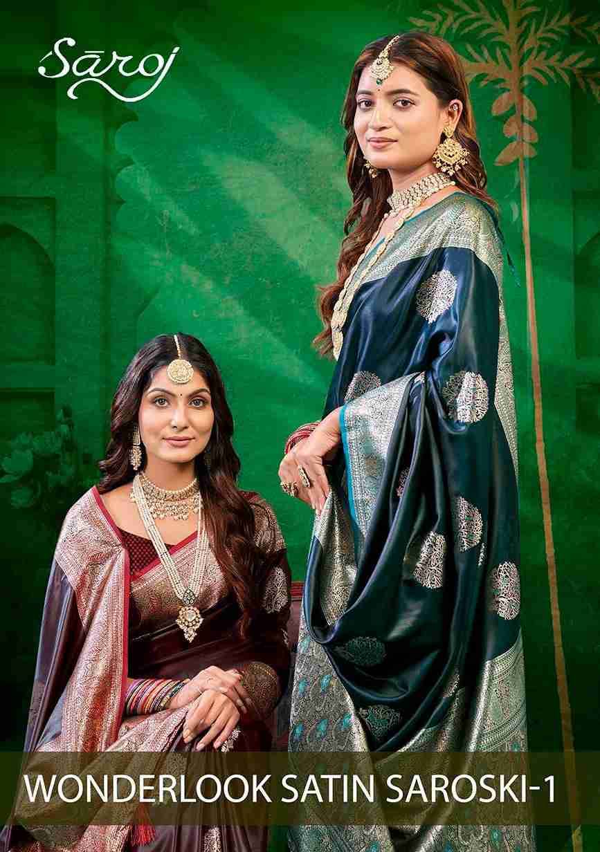 Wonderlook Satin Saroski Vol-1 By Saroj 1001 To 1005 Series Indian Traditional Wear Collection Beautiful Stylish Fancy Colorful Party Wear & Occasional Wear Satin Silk Sarees At Wholesale Price
