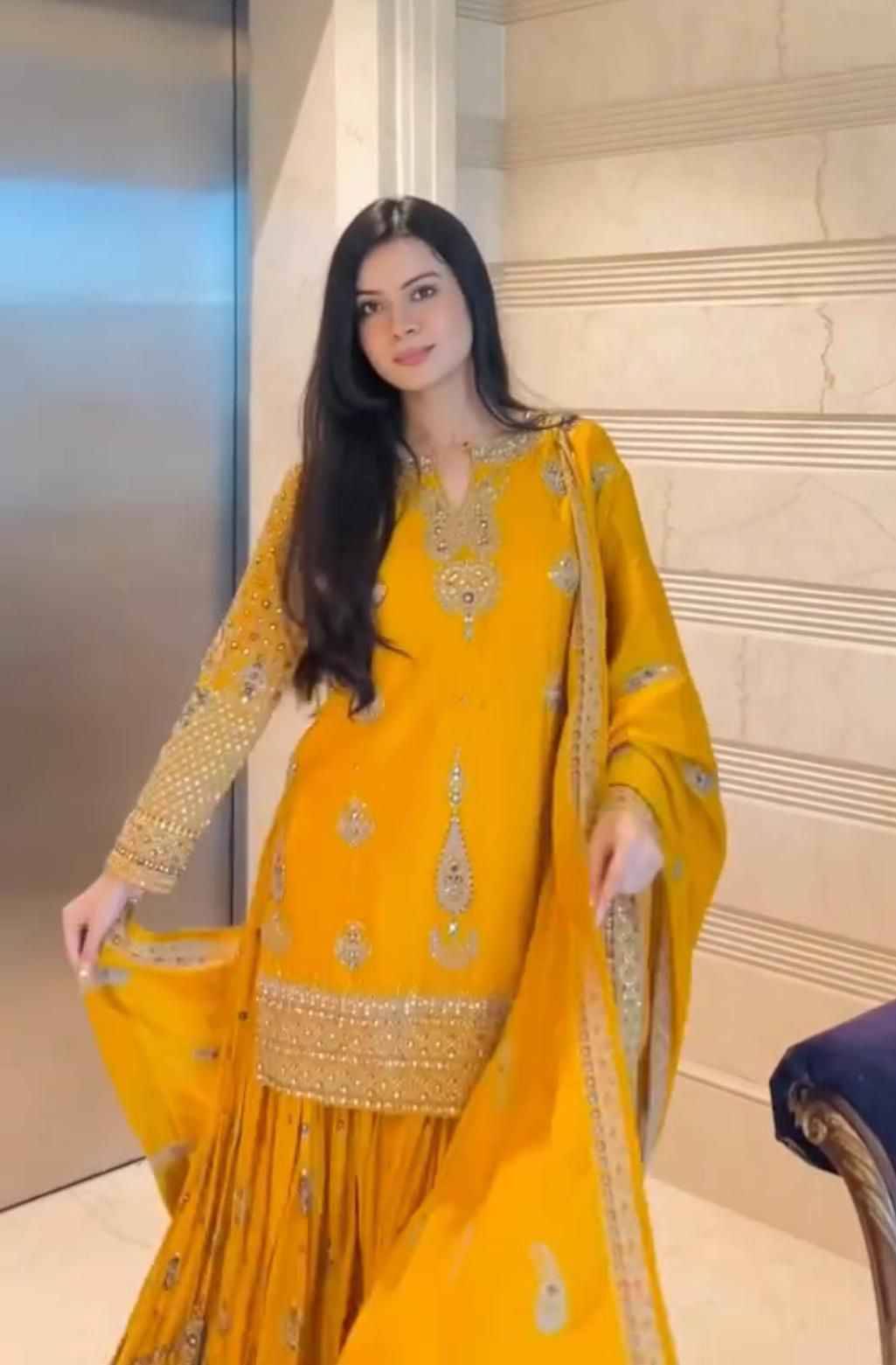 Zd-10009 By Fashid Wholesale 01 To 04 Series Beautiful Sharara Colorful Fancy Wedding Collection Occasional Wear & Party Wear Chinnon Silk Dresses At Wholesale Price