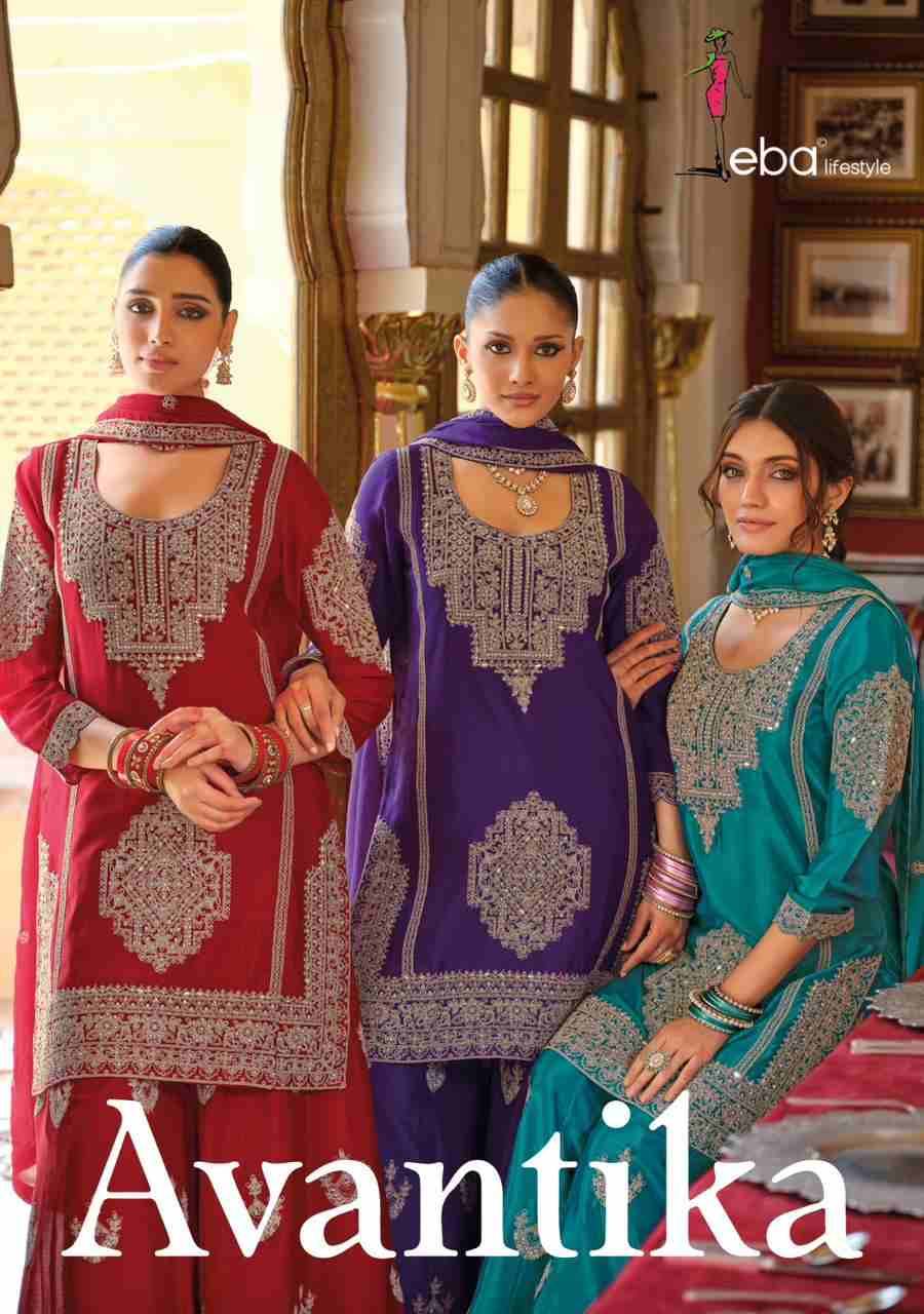 Avantika By Eba Lifestyle 1955 To 1958 Series Beautiful Stylish Sharara Suits Fancy Colorful Casual Wear & Ethnic Wear & Ready To Wear Heavy Chinnon Embroidered Dresses At Wholesale Price