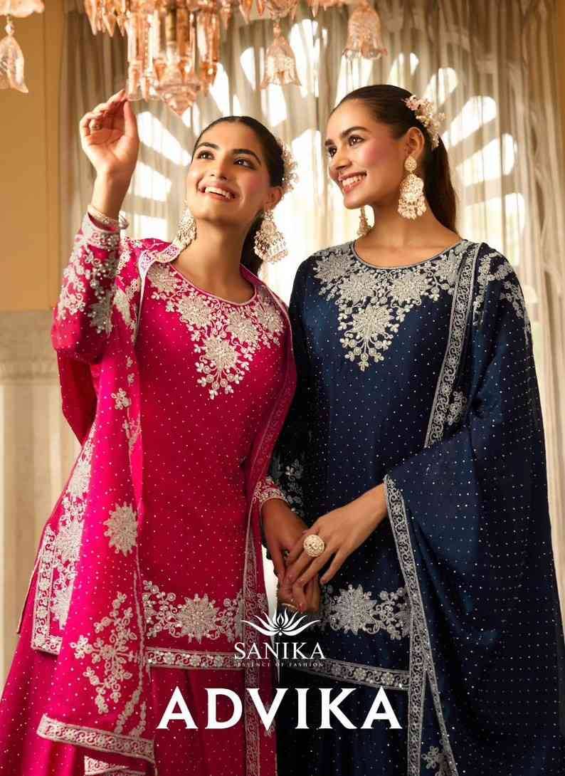 Advika By Sanika 3001 To 3003 Series Beautiful Sharara Suits Stylish Fancy Colorful Party Wear & Occasional Wear Premium Chinnon Silk Dresses At Wholesale Price
