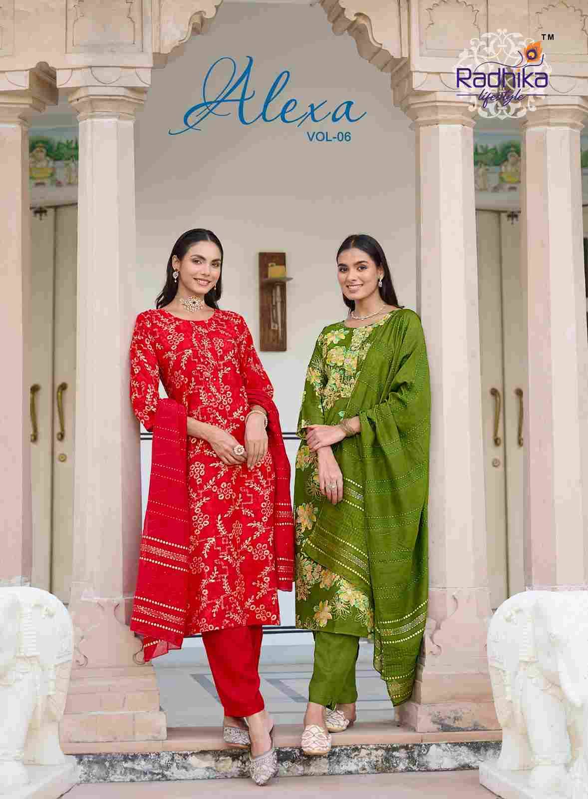 Alexa Vol-6 By Radhika Lifestyle 6001 To 6006 Series Designer Stylish Fancy Colorful Beautiful Party Wear & Ethnic Wear Collection Vertican Silk Dresses At Wholesale Price