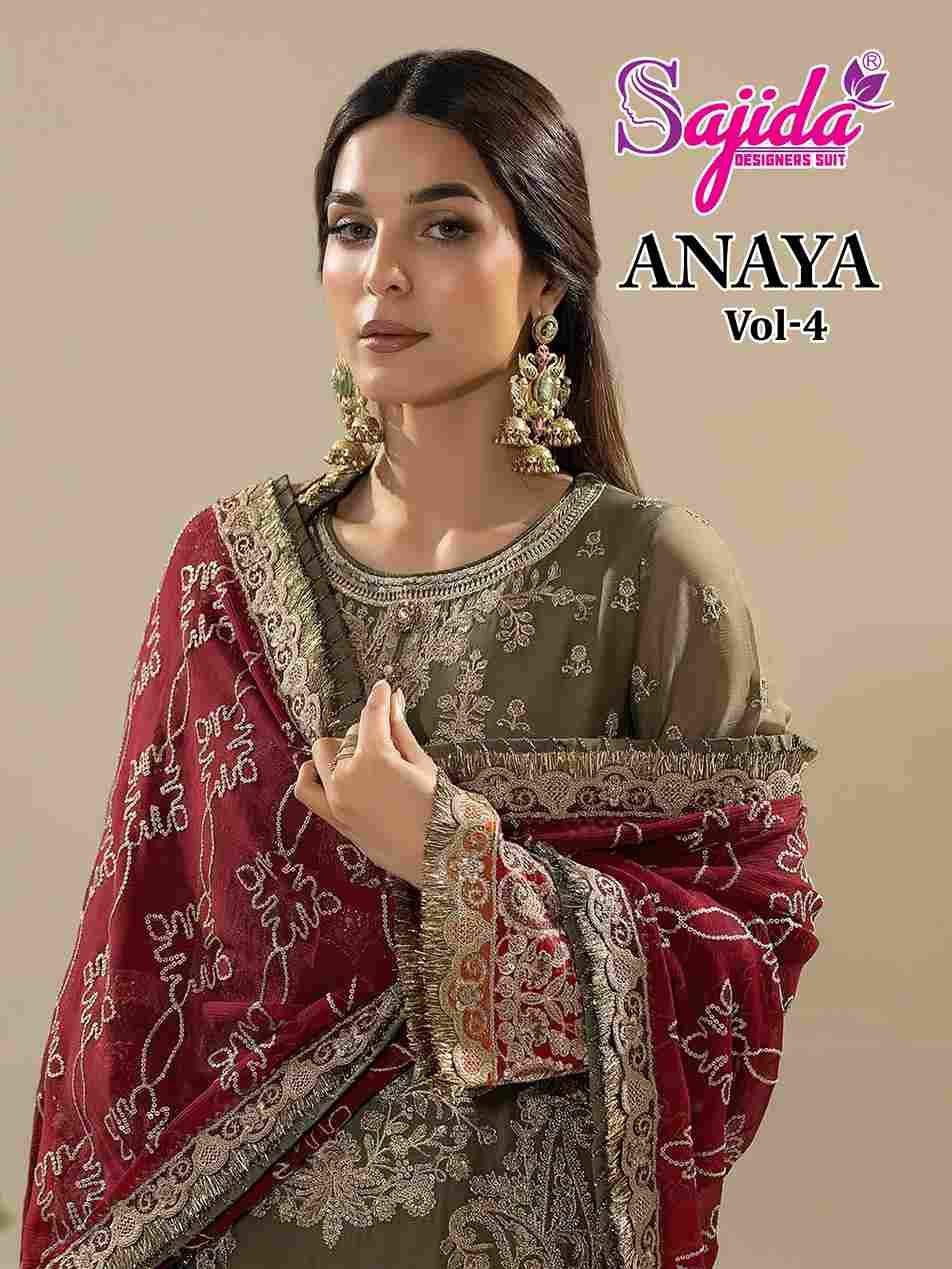 Anaya Vol-4 By Sajida Designer Suit 1119 To 1121 Series Designer Pakistani Suits Beautiful Fancy Stylish Colorful Party Wear & Occasional Wear Faux Georgette With Embroidery Dresses At Wholesale Price