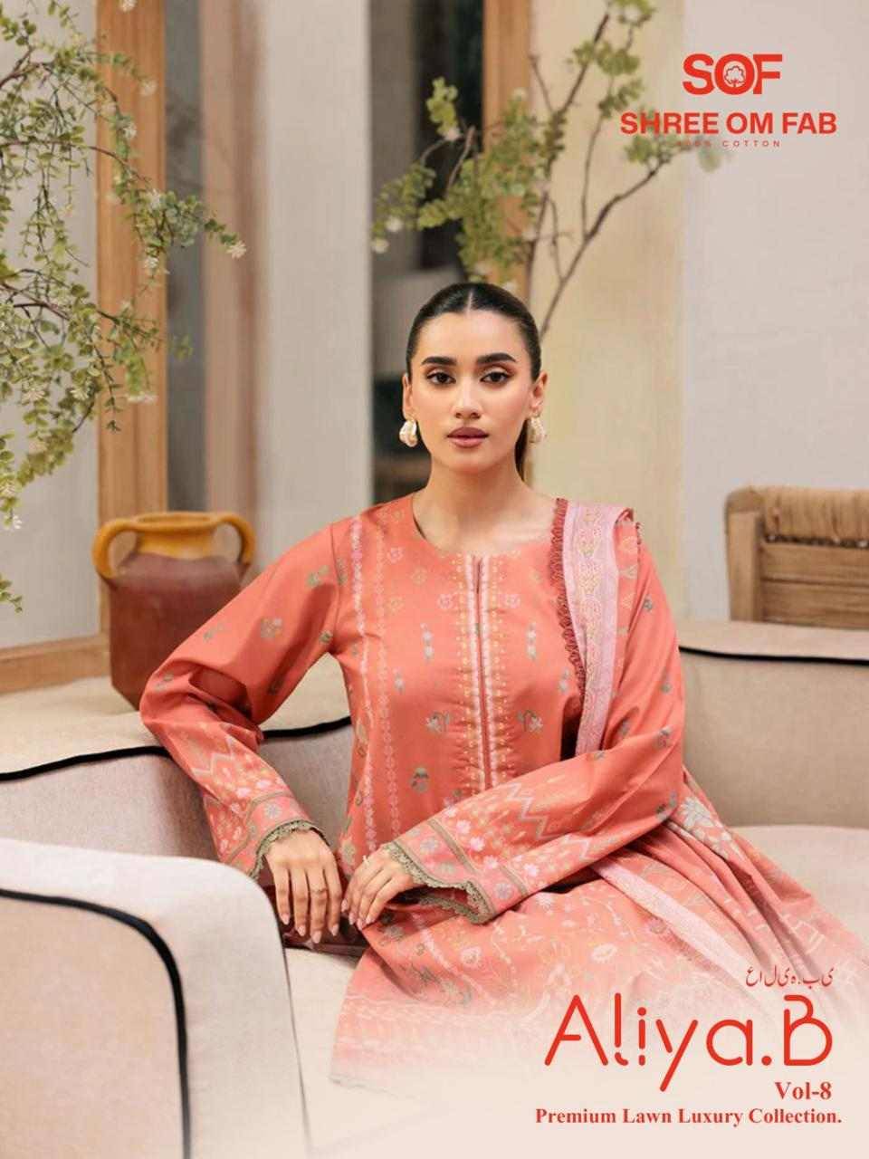 Aliya.B Vol-8 By Shree Om Fab 8001 To 8006 Series Beautiful Festive Suits Stylish Fancy Colorful Casual Wear & Ethnic Wear Pure Lawn Digital Print Dresses At Wholesale Price