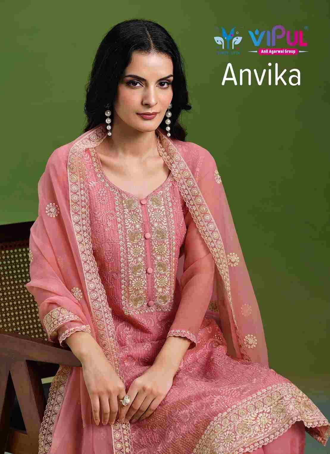 Anvika By Vipul Fashion 6451 To 6456 Series Designer Festive Suits Beautiful Fancy Stylish Colorful Party Wear & Occasional Wear Chiffon With Embroidery Dresses At Wholesale Price
