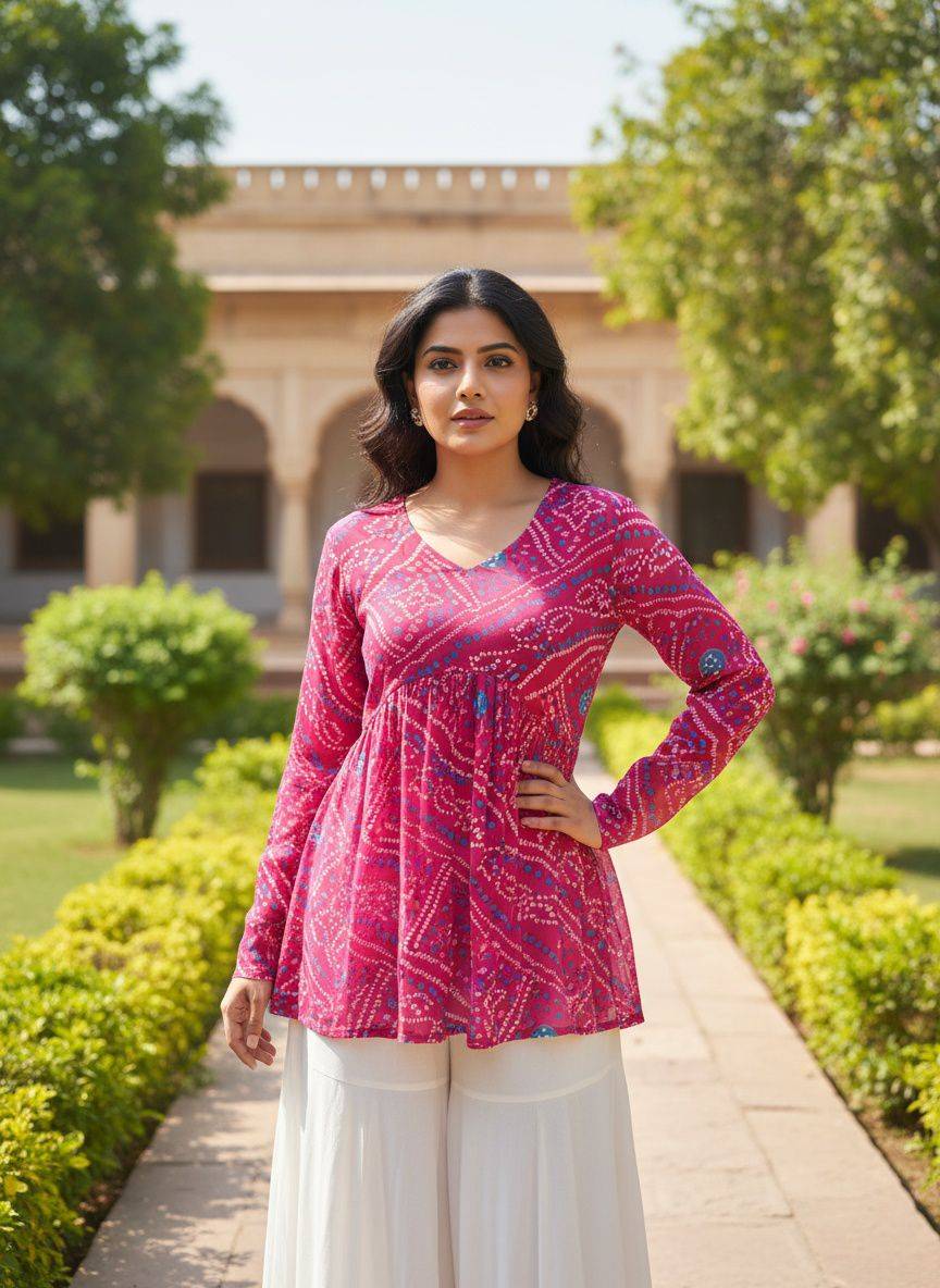 Bandhej By Kaamiri 01 To 07 Series Designer Stylish Fancy Colorful Beautiful Party Wear & Ethnic Wear Collection Pure Georgette Tops At Wholesale Price