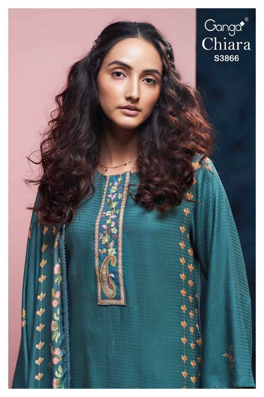 Chiara-3866 By Ganga Fashion 3866-A To 3866-D Series Beautiful Festive Suits Colorful Stylish Fancy Casual Wear & Ethnic Wear Pure Pashmina Dresses At Wholesale Price