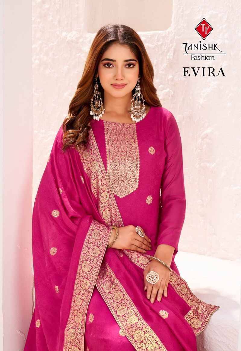 Evira By Tanishk Fashion 1001 To 1004 Series Beautiful Festive Suits Colorful Stylish Fancy Casual Wear & Ethnic Wear Muslin Jacquard Dresses At Wholesale Price