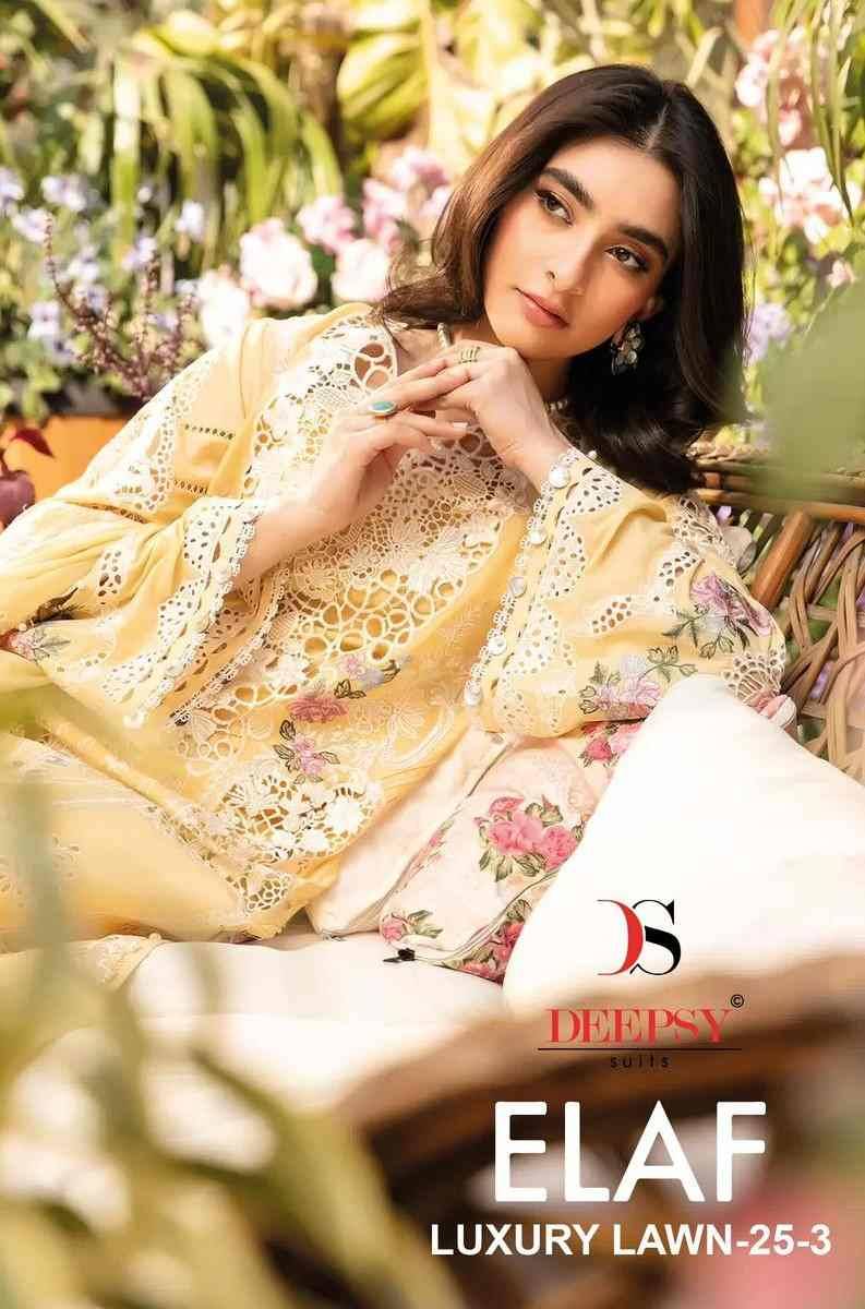 Elaf Luxury Lawn-25 Vol-3 By Deepsy Suits 1391 To 1395 Series Designer Pakistani Suits Beautiful Fancy Stylish Colorful Party Wear & Occasional Wear Pure Cotton Dresses At Wholesale Price