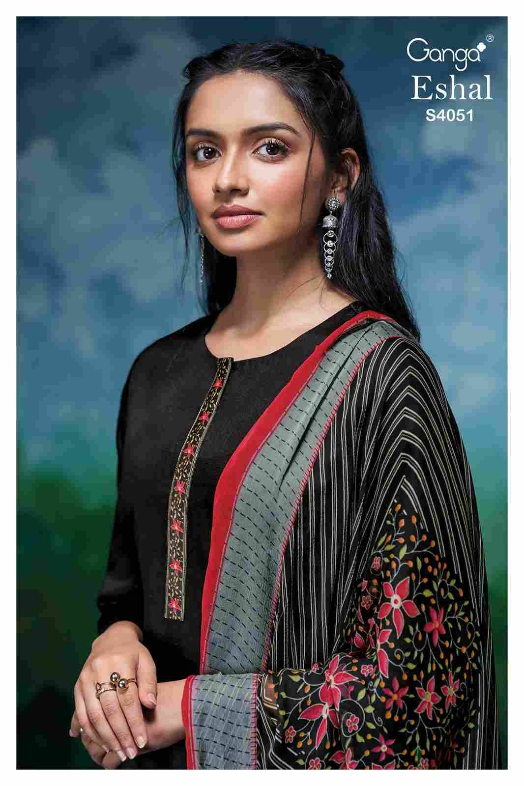 Eshal-4051 By Ganga Fashion 4051-A To 4051-D Series Beautiful Festive Suits Stylish Colorful Fancy Casual Wear & Ethnic Wear Premium Cotton Silk Print Dresses At Wholesale Price