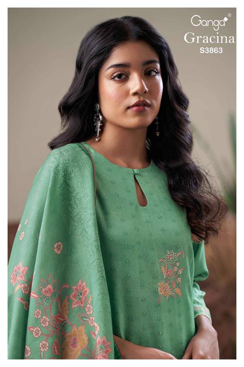 Gracina-3863 By Ganga Fashion 3863-A To 3863-D Series Beautiful Festive Suits Colorful Stylish Fancy Casual Wear & Ethnic Wear Pure Pashmina Dresses At Wholesale Price