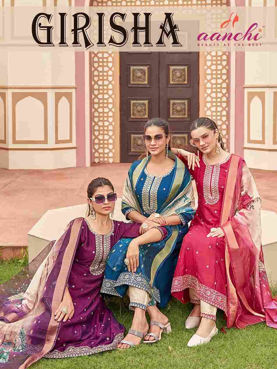 Girisha By Aanchi 01 To 04 Series Beautiful Suits Colorful Stylish Fancy Casual Wear & Ethnic Wear Vichitra Silk Dresses At Wholesale Price