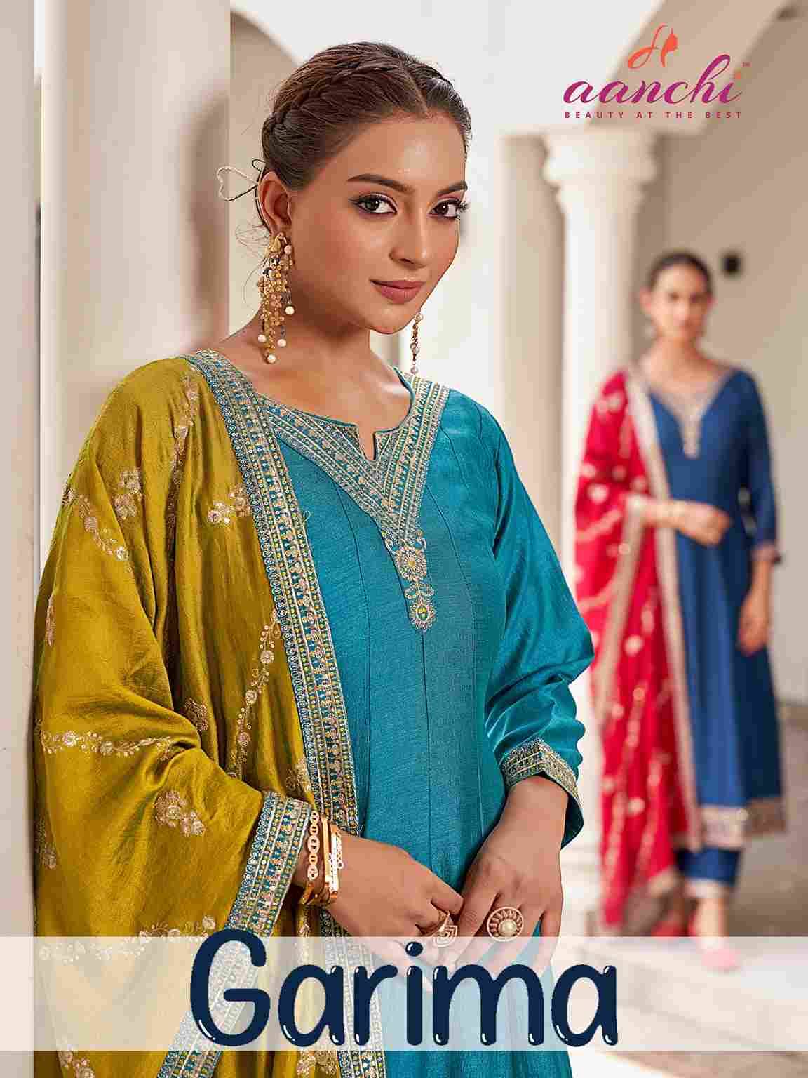 Garima By Aanchi 01 To 04 Series Beautiful Suits Colorful Stylish Fancy Casual Wear & Ethnic Wear Vichitra Silk Dresses At Wholesale Price