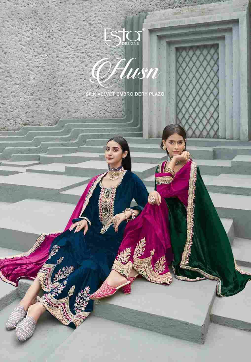 Husn By Esta Designs 101 To 106 Series Beautiful Festive Suits Colorful Stylish Fancy Casual Wear & Ethnic Wear Pure Silk Velvet Dresses At Wholesale Price