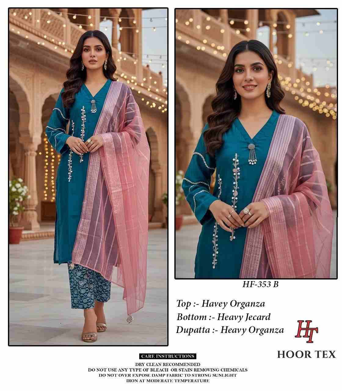 Hoor Tex Hit Design HF-353 Colours By Hoor Tex HF-353-A To HF-353-F Series Designer Festive Pakistani Suits Collection Beautiful Stylish Fancy Colorful Party Wear & Occasional Wear Heavy Organza With Embroidered Dresses At Wholesale Price