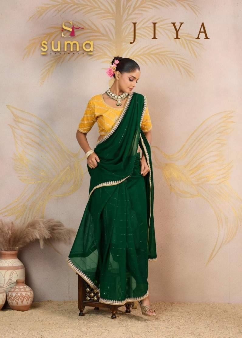 Jiya By Suma 12001 To 12008 Series Indian Traditional Wear Collection Beautiful Stylish Fancy Colorful Party Wear & Occasional Wear Georgette Sarees At Wholesale Price
