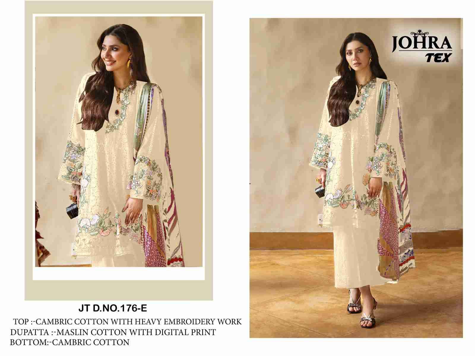 Johra Hit Design 176-E By Johra Tex Beautiful Pakistani Suits Colorful Stylish Fancy Casual Wear & Ethnic Wear Cambric Cotton Embroidered Dresses At Wholesale Price
