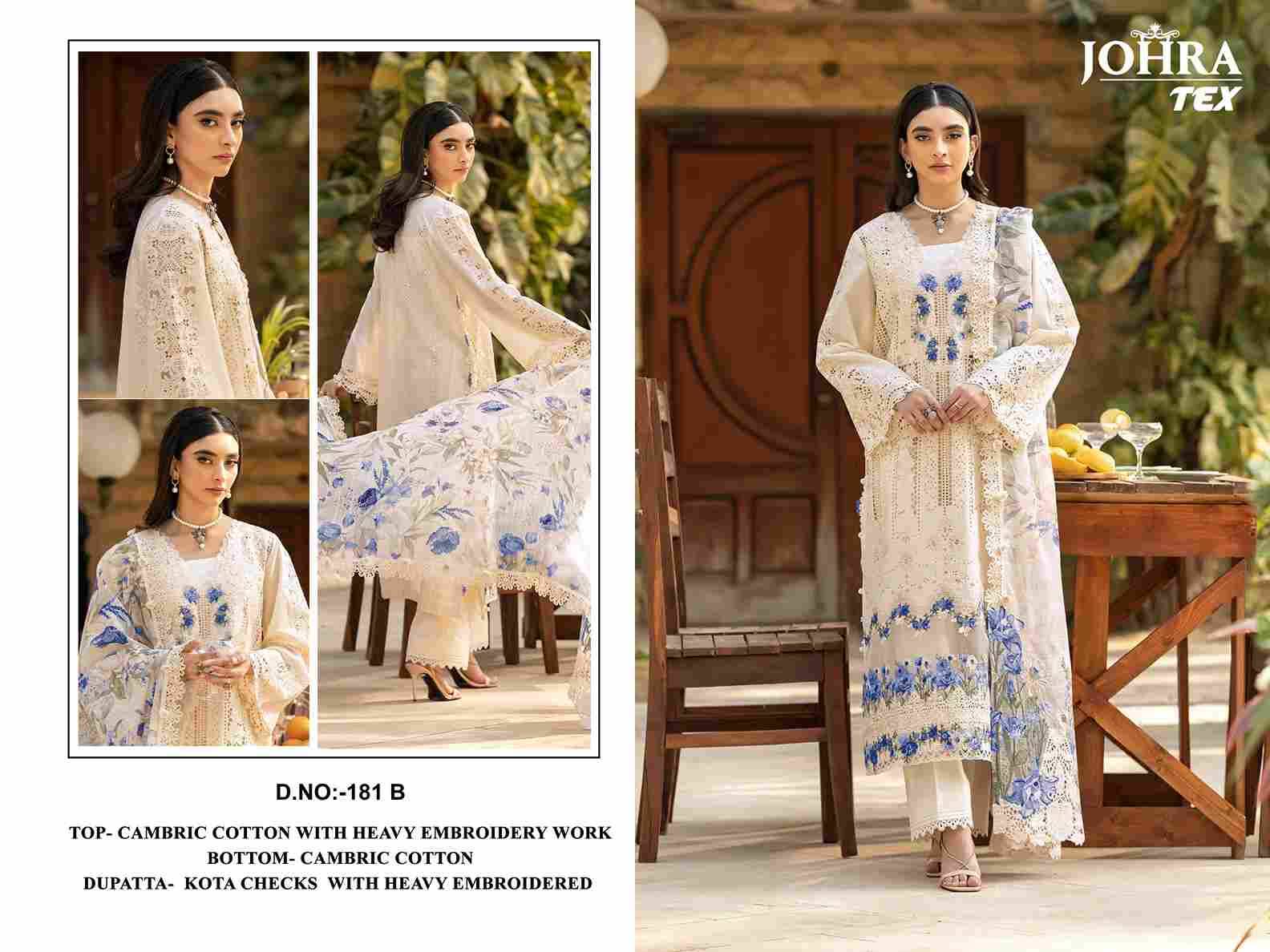 Johra Hit Design 181 Colours By Johra Tex 181-A To 181-B Series Beautiful Pakistani Suits Colorful Stylish Fancy Casual Wear & Ethnic Wear Cambric Cotton Embroidered Dresses At Wholesale Price