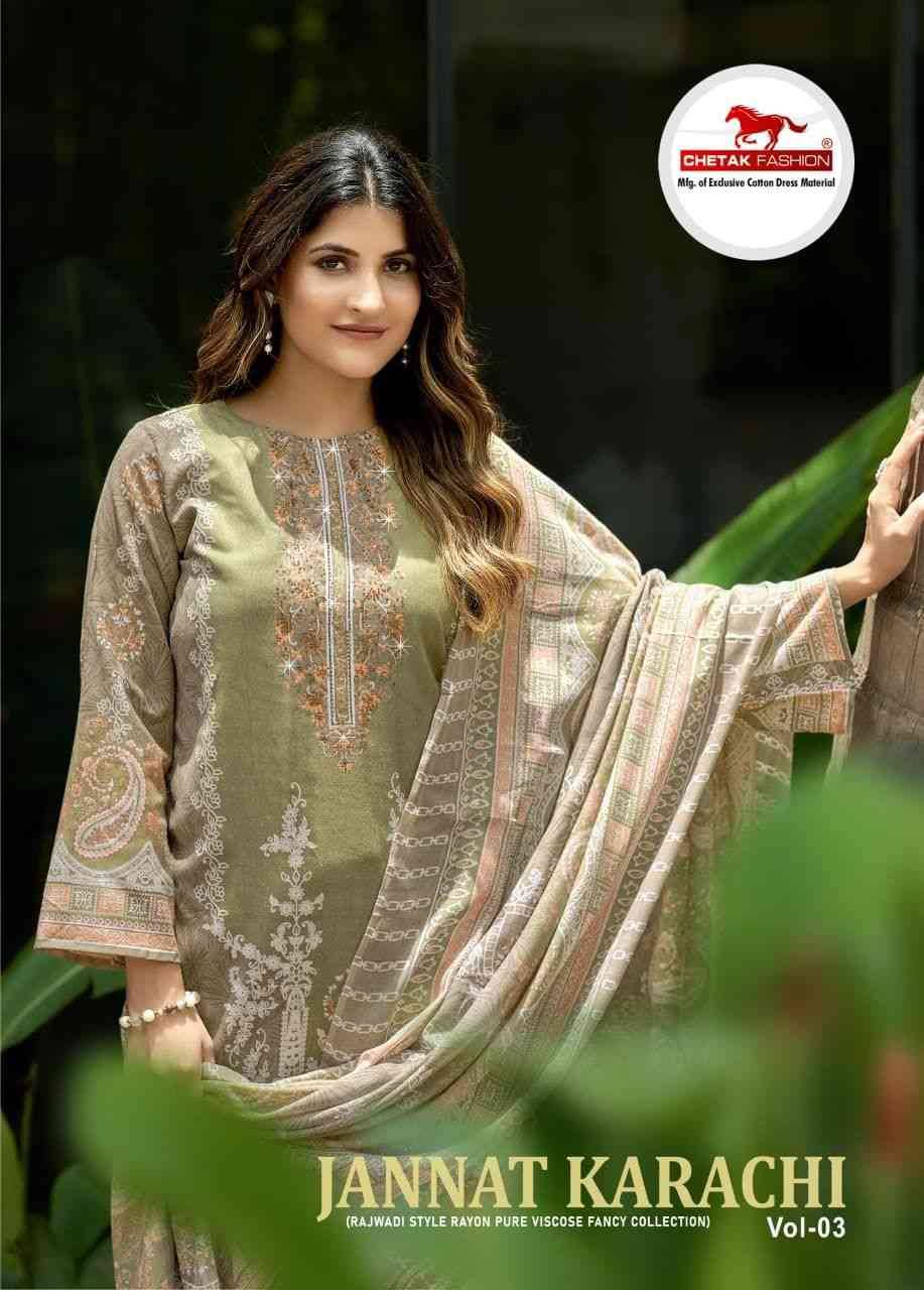 Jannat Karachi Vol-3 By Chetak Fashion 3001 To 3008 Series Beautiful Festive Suits Colorful Stylish Fancy Casual Wear & Ethnic Wear Cambric Cotton Print Dresses At Wholesale Price